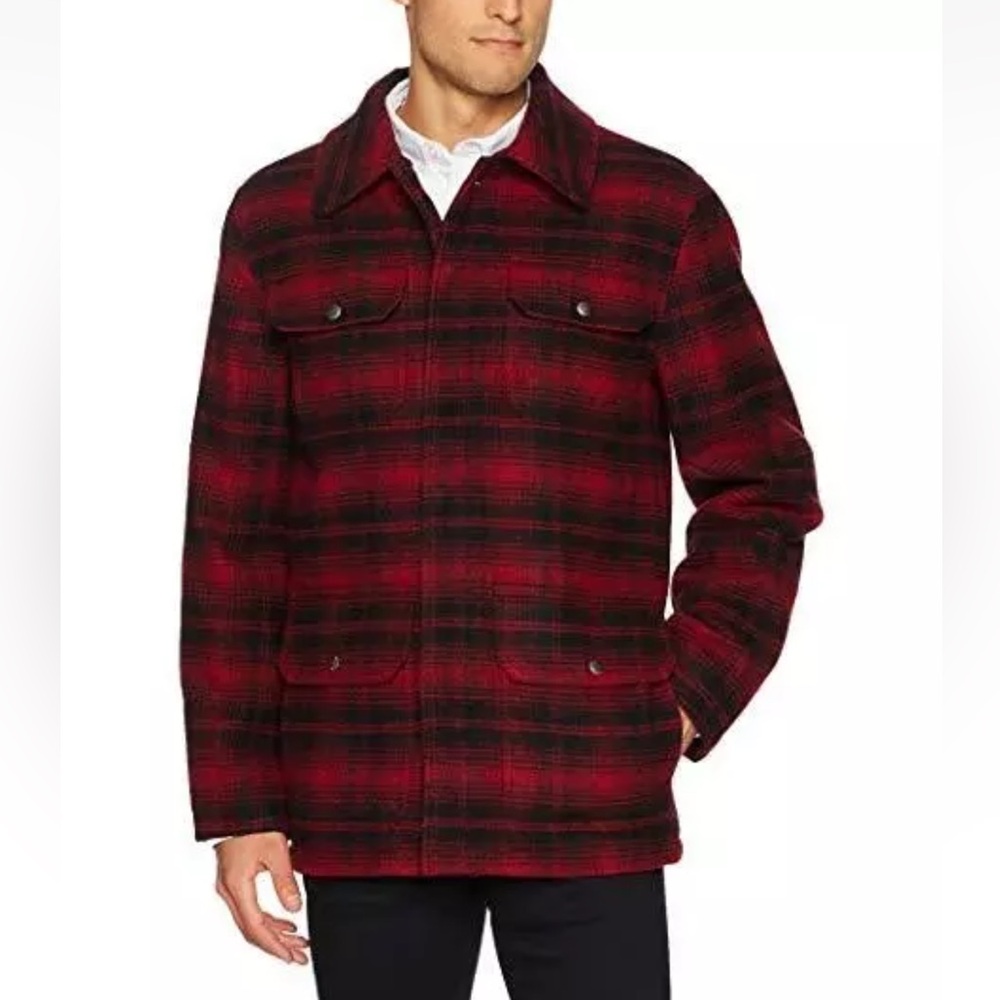 Cole Haan Red and Black Plaid Coat